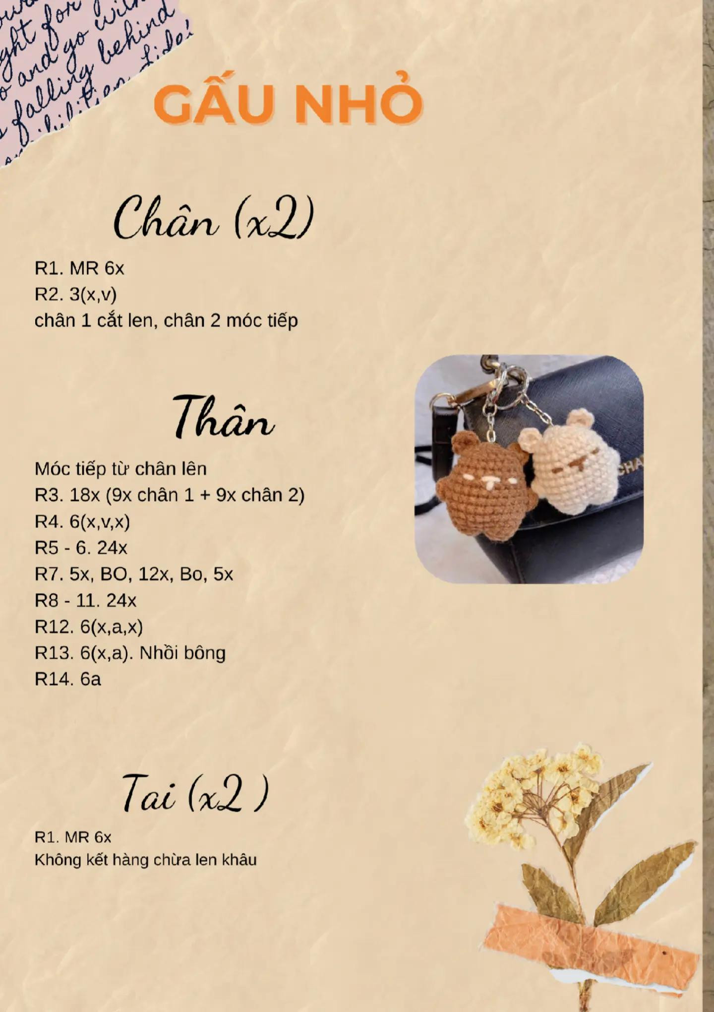 Chart móc len Ngày 6: Hướng dẫn làm móc khóa gấu nhỏ