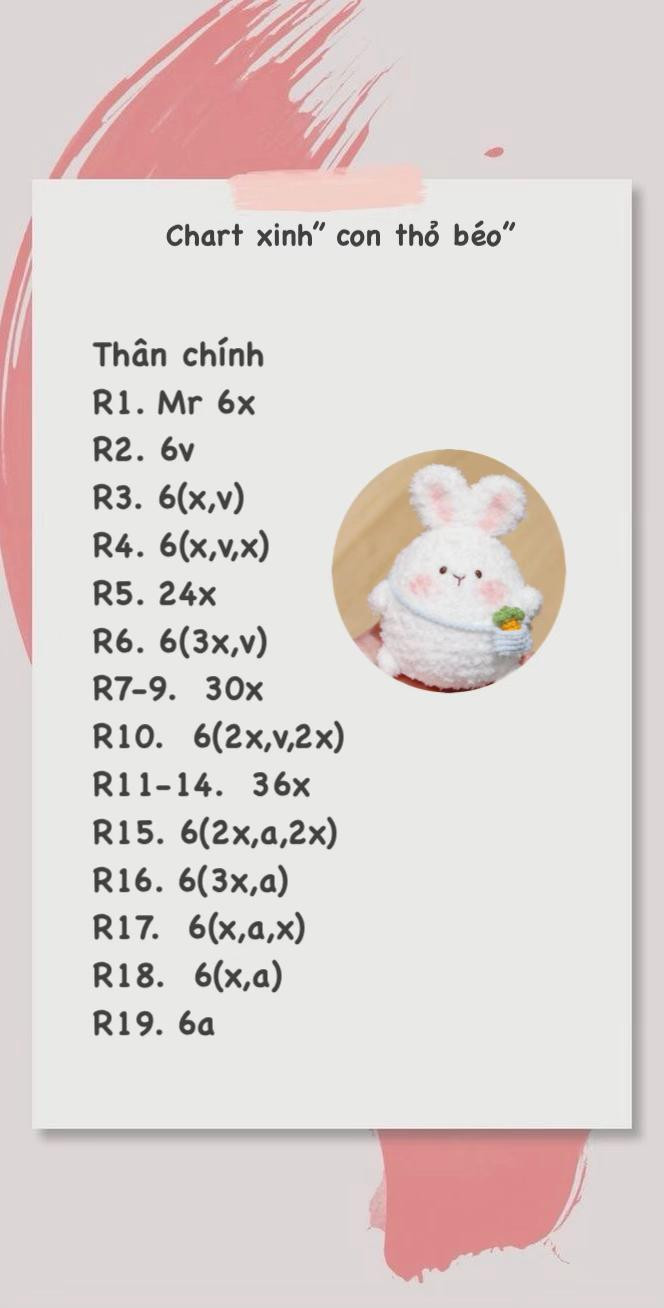 Chart móc len thỏ bông đáng yêu cho người mới học