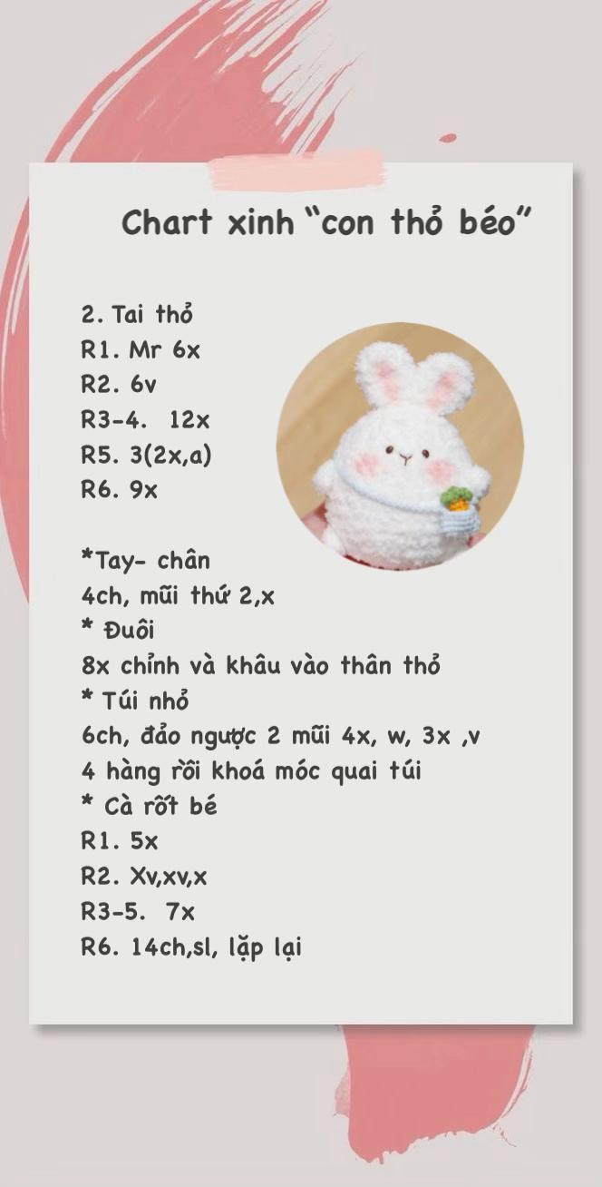 Chart móc len thỏ bông đáng yêu cho người mới học