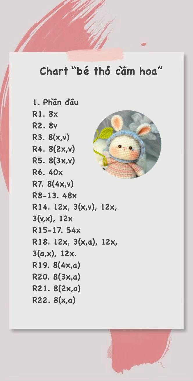 Chart móc len thỏ dễ thương với hoa xinh xắn
