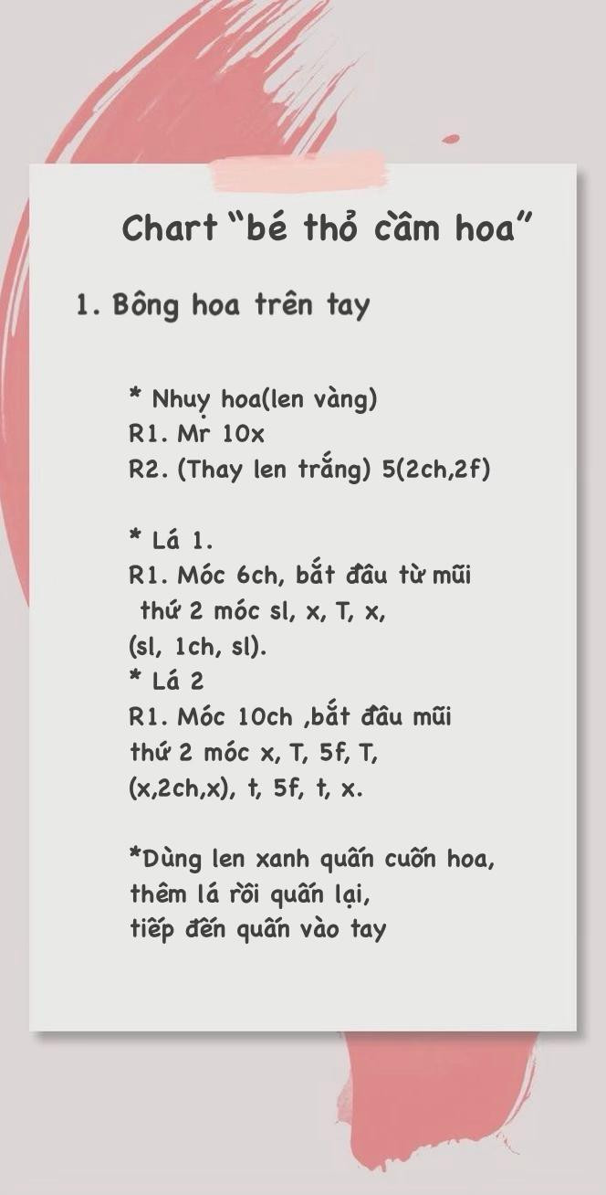 Chart móc len thỏ dễ thương với hoa xinh xắn