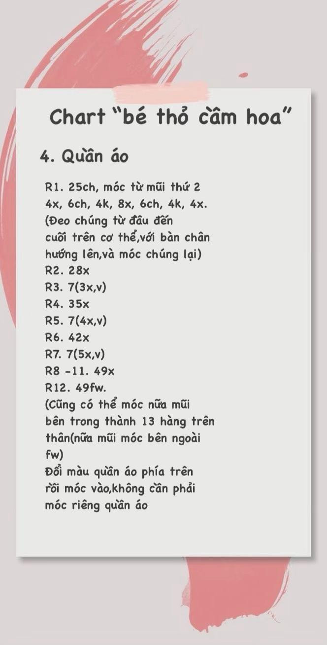Chart móc len thỏ dễ thương với hoa xinh xắn