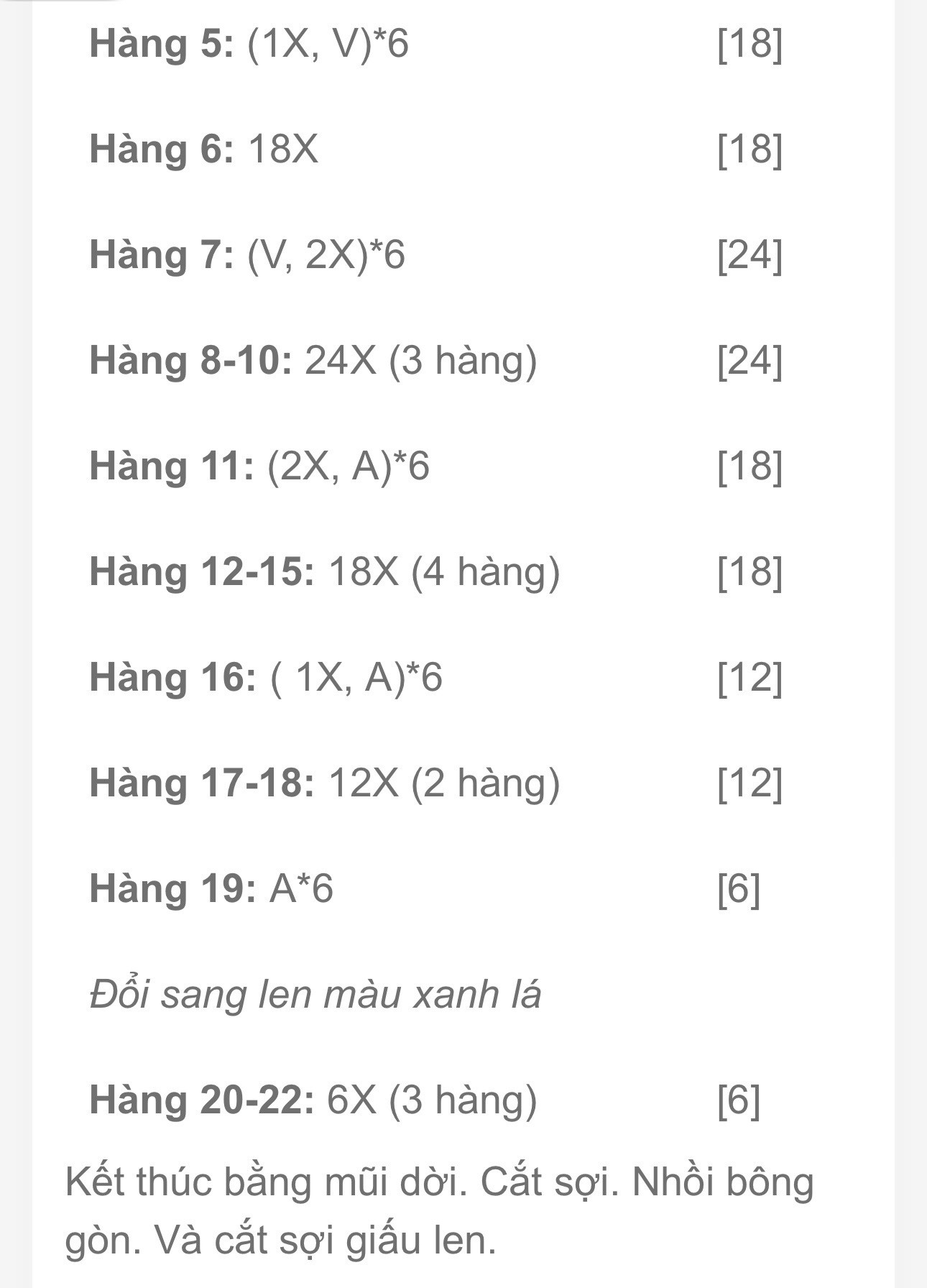 Chart móc len trái đu đủ amigurumi đầy màu sắc