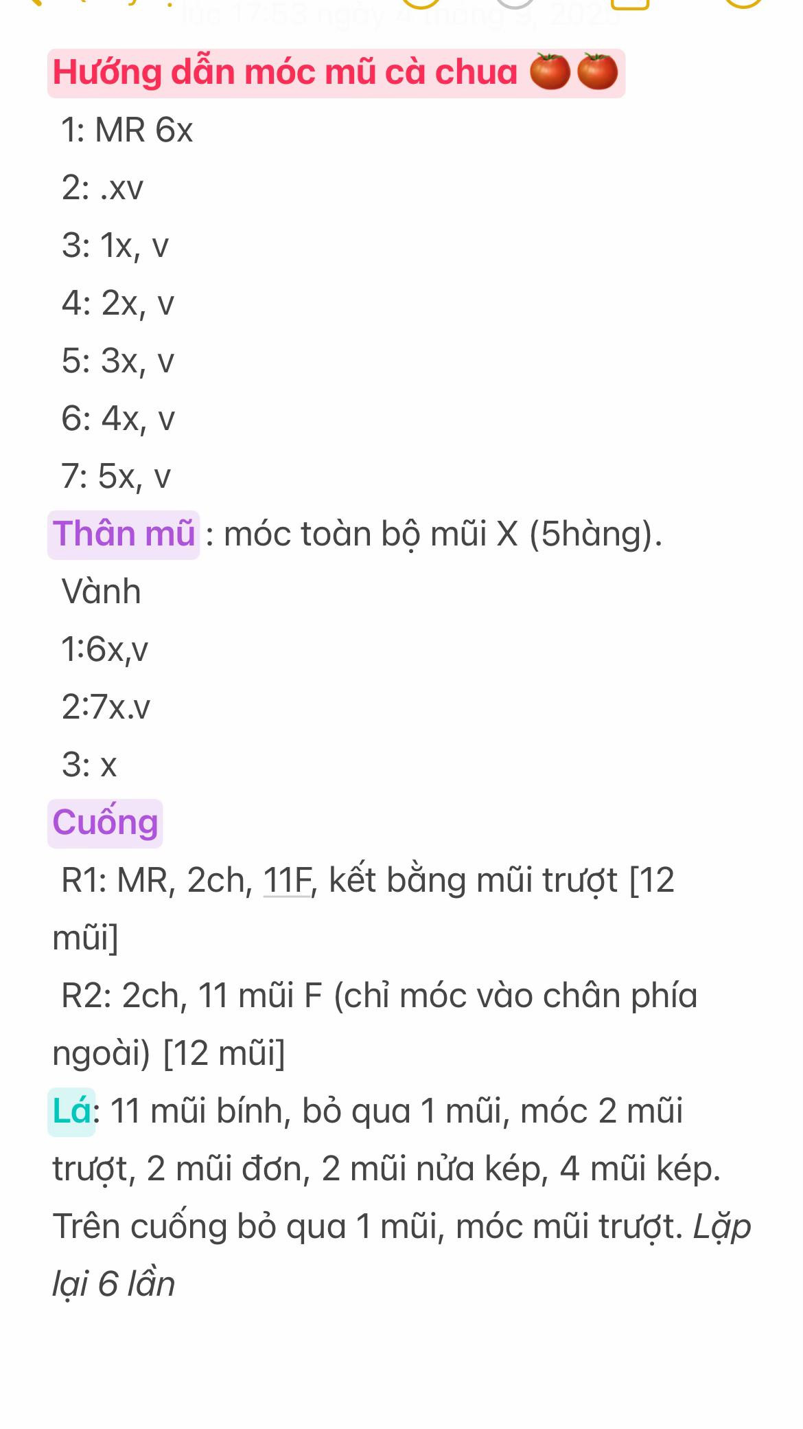 Chart móc mũ len cà chua 🍅🍅