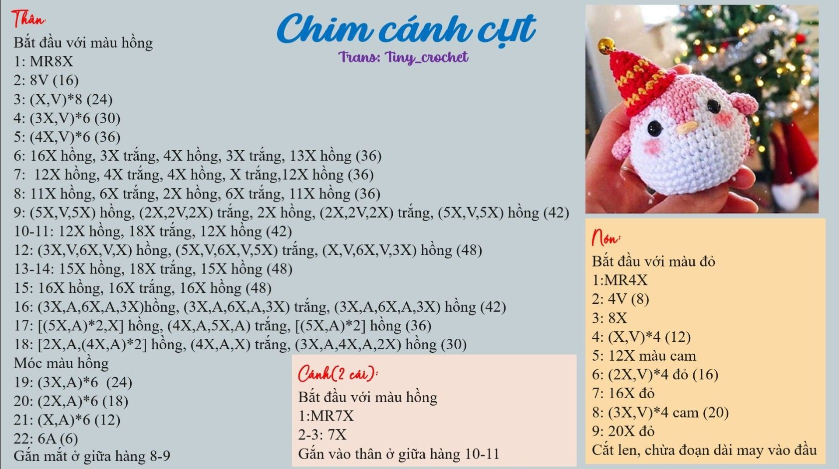 Chú chim cánh cụt móc len dễ thương đón Giáng sinh