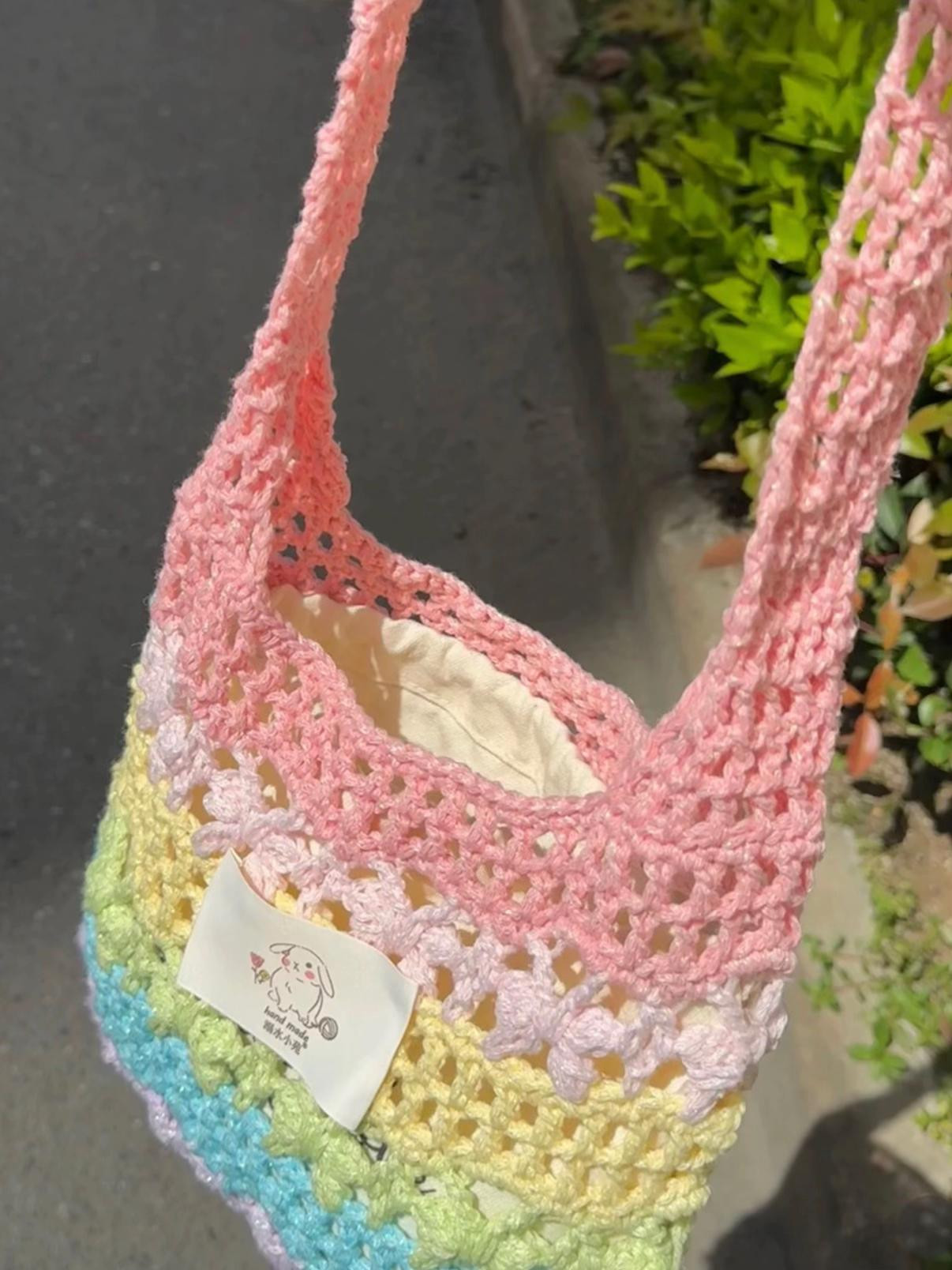 Colorful Crochet Tote Bag with Bow Strap Design
