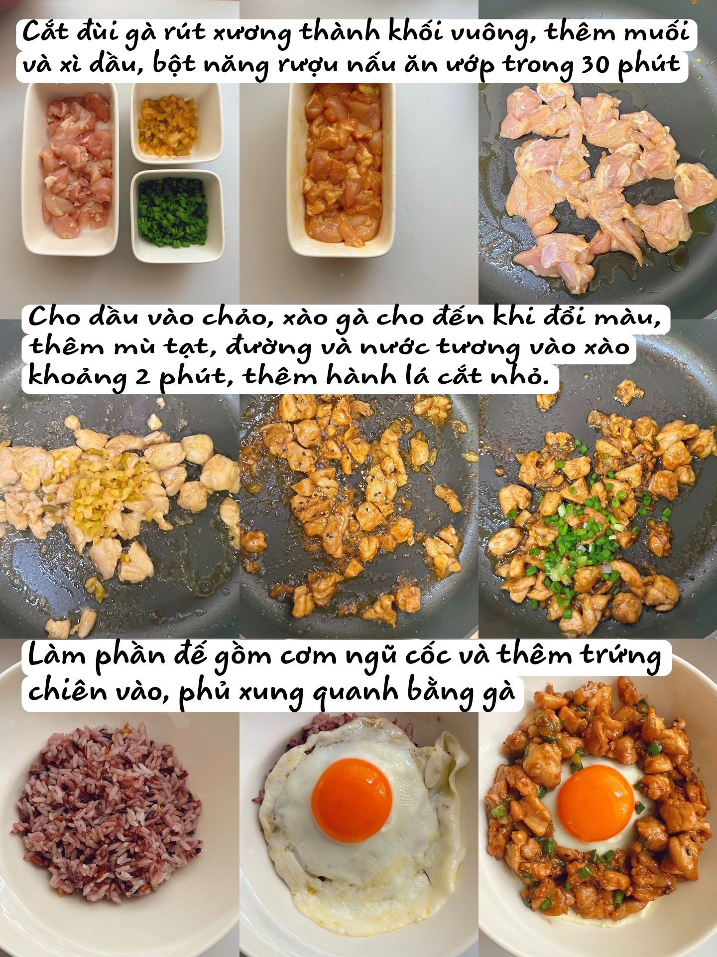 Cơm Ngũ Cốc Trứng Chiên Gà Xào Mù Tạt Thơm Lừng