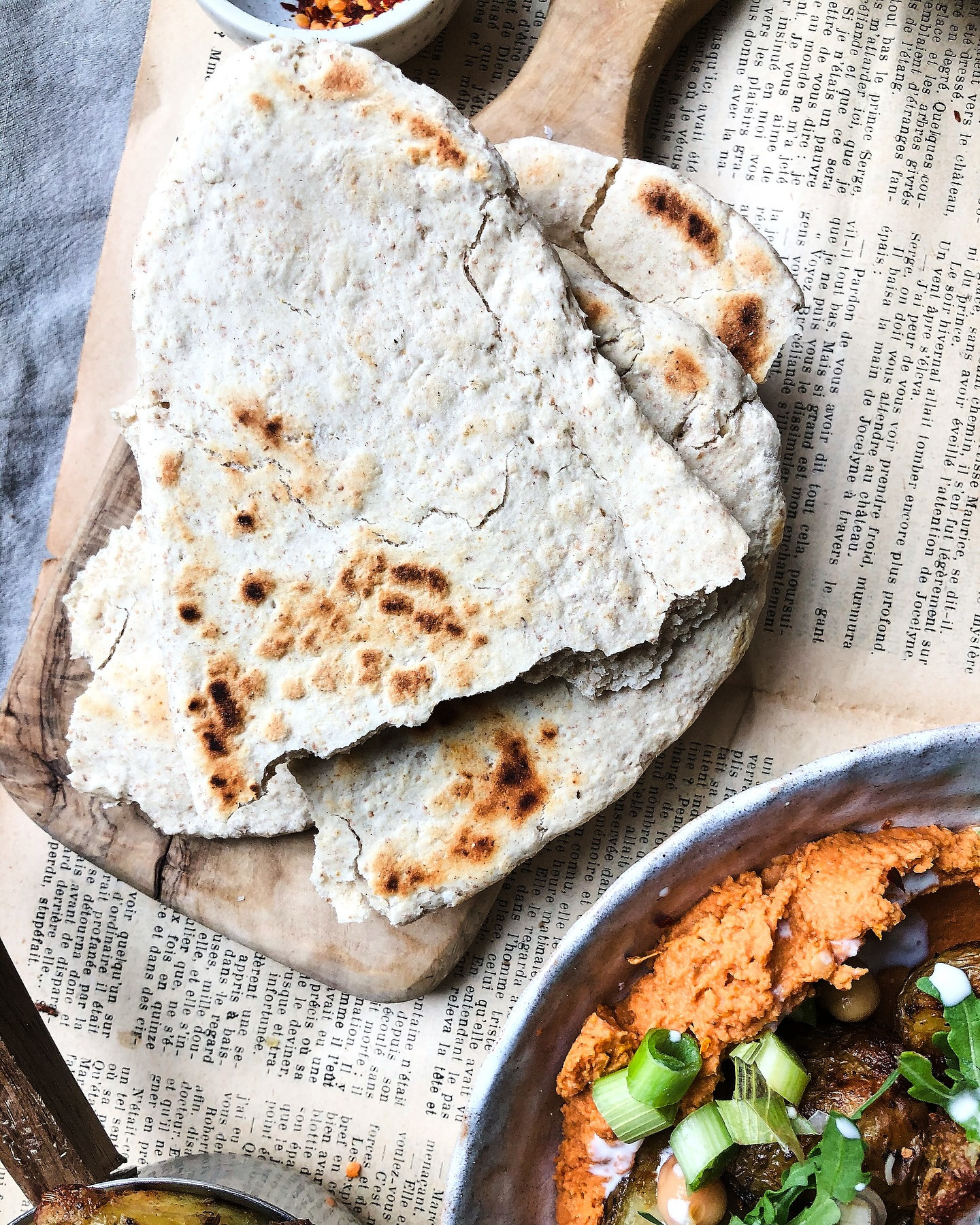 Crispy Cumin Potatoes with Harissa Hummus Delight