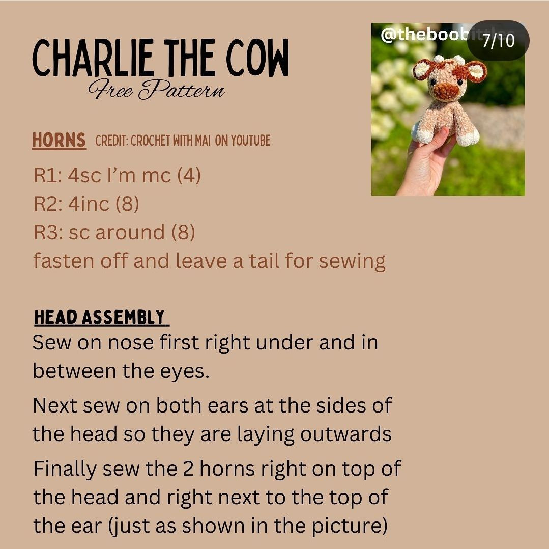 Crochet Amigurumi Cow Free Pattern for Beginners