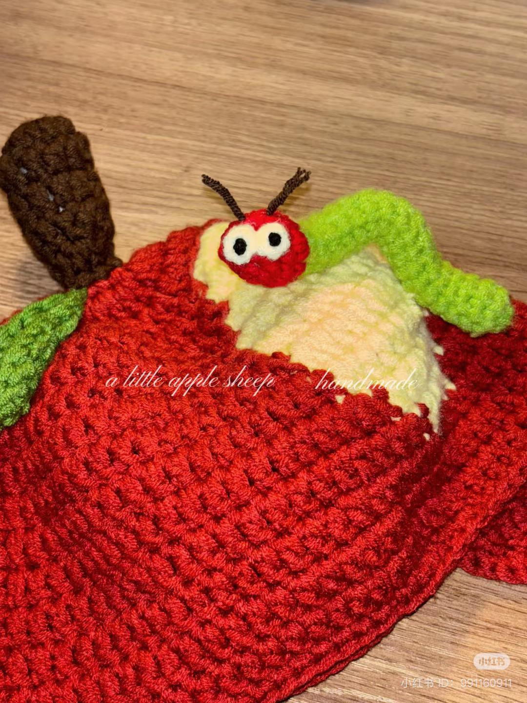 Crochet Apple Hat with Cute Worm Design for Kids