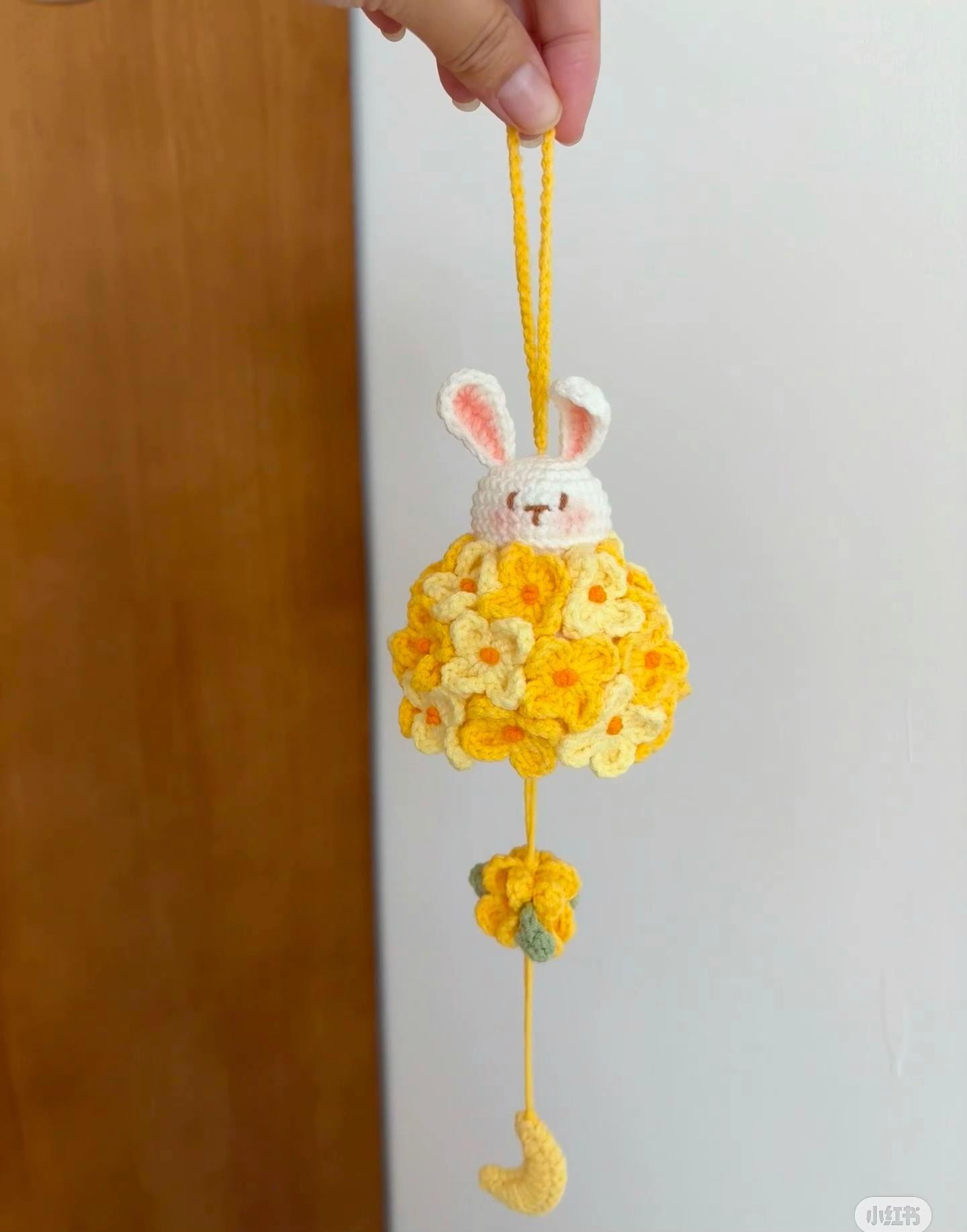 Crochet Bunny Lantern with Flower Pattern and LED Lights