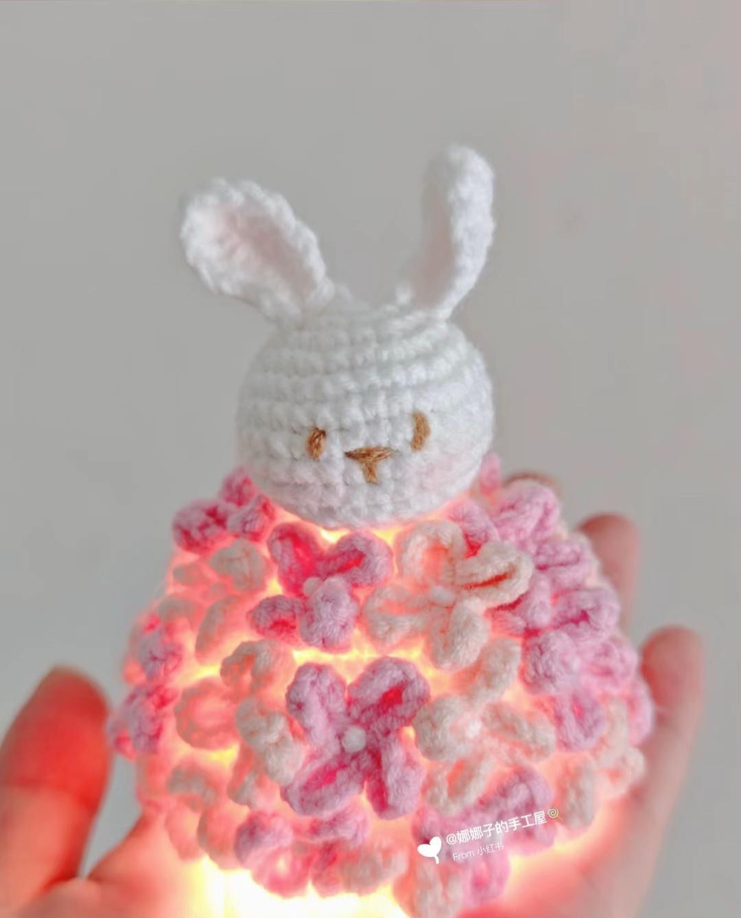 Crochet Bunny Lantern with Flower Pattern and LED Lights