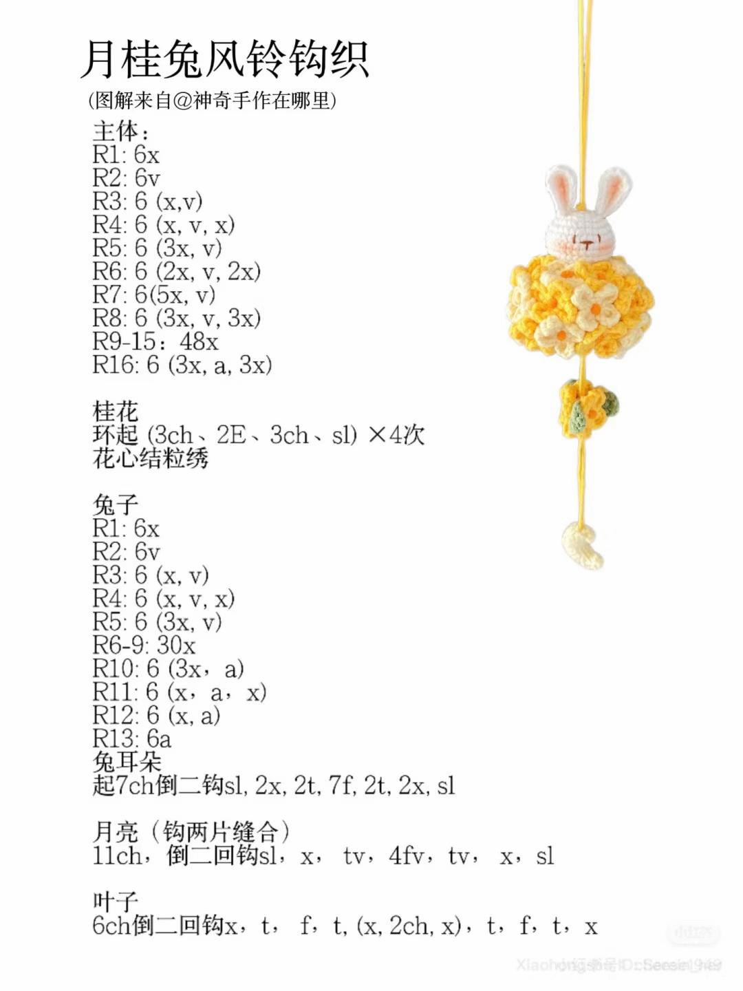 Crochet Bunny Lantern with Flower Pattern and LED Lights