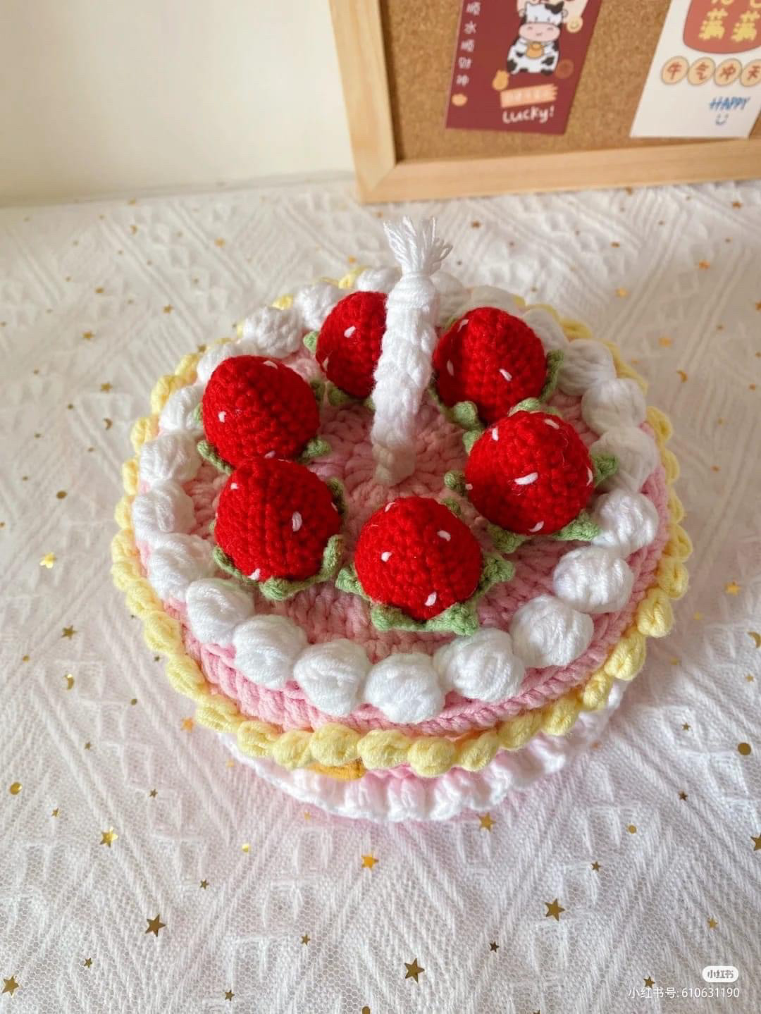 Crochet Cake Pattern with Strawberries and Whipped Cream
