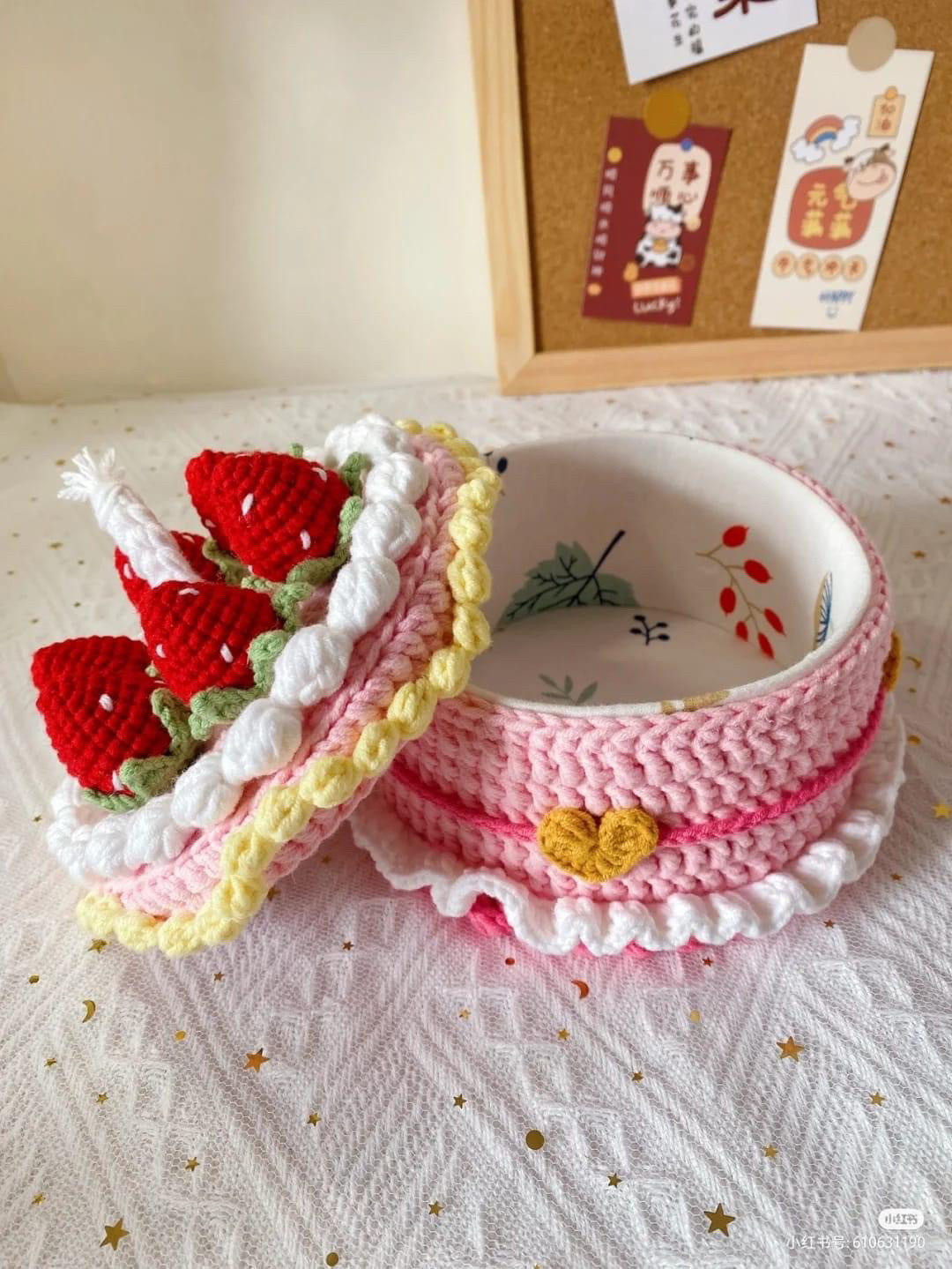 Crochet Cake Pattern with Strawberries and Whipped Cream
