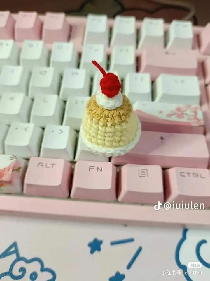 Crochet Cherry Blossom Keycap Decoration on Keyboard