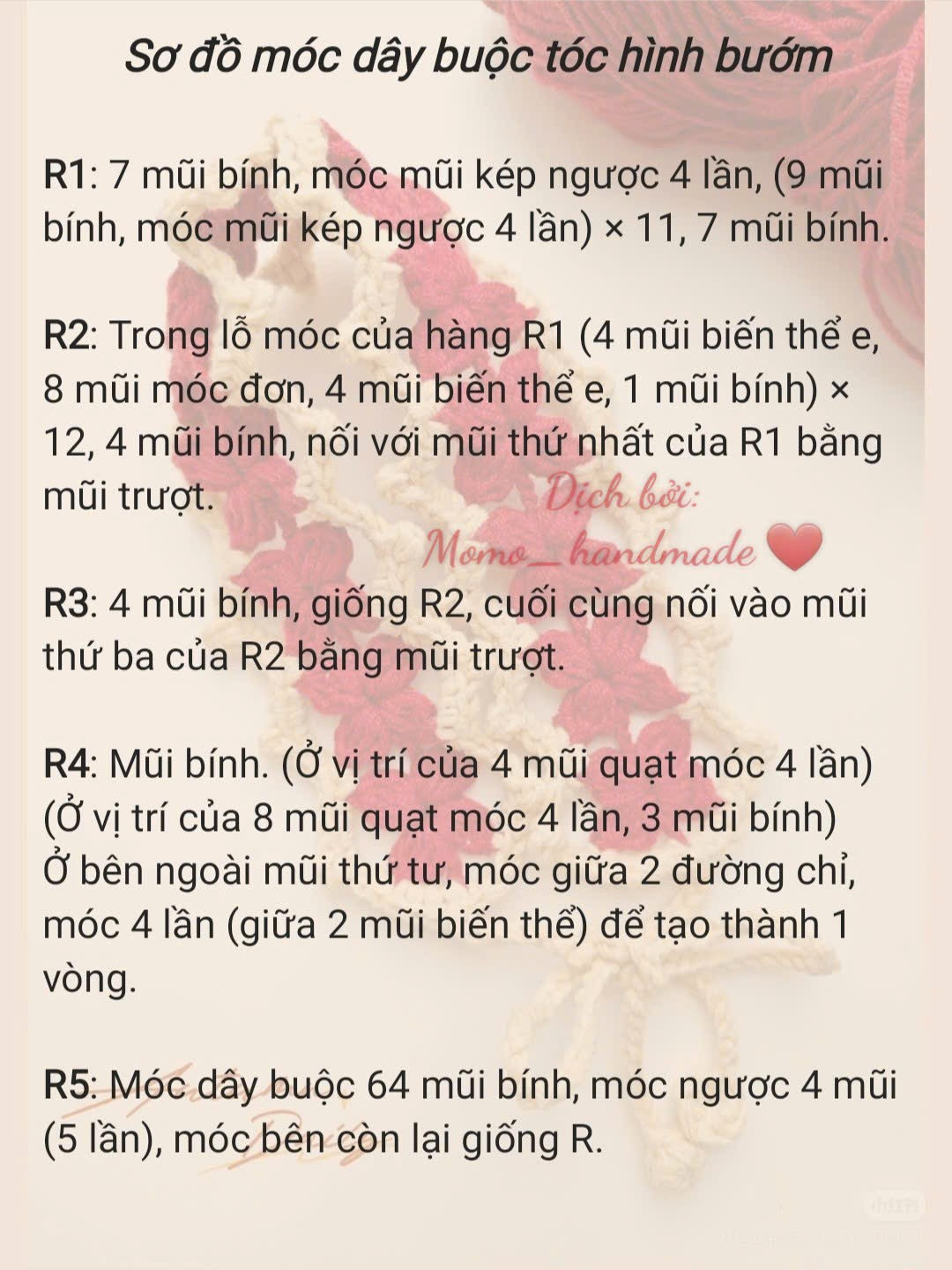 Crochet flower scarf pattern with red and beige tones