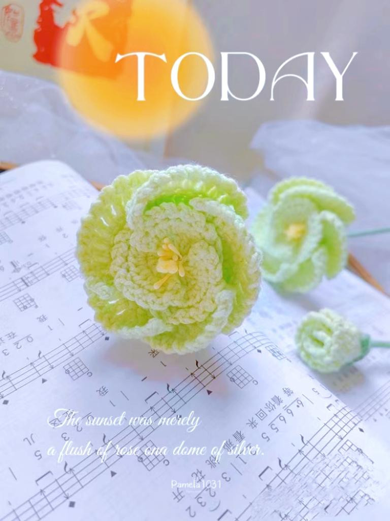 Crochet Flowers on Music Sheets with Artistic Background