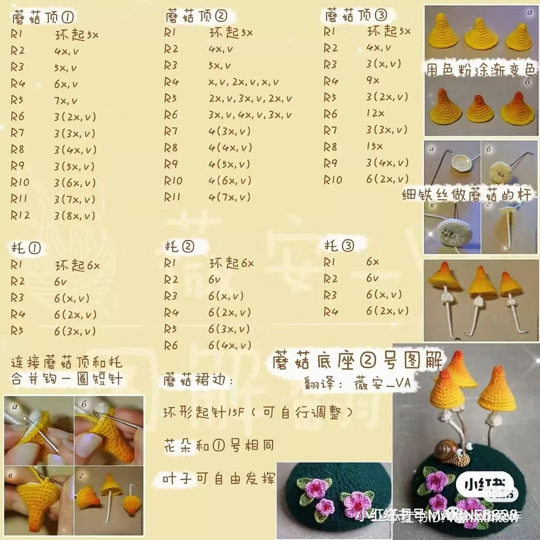 Crochet Glowing Mushroom Night Light with Colorful Base