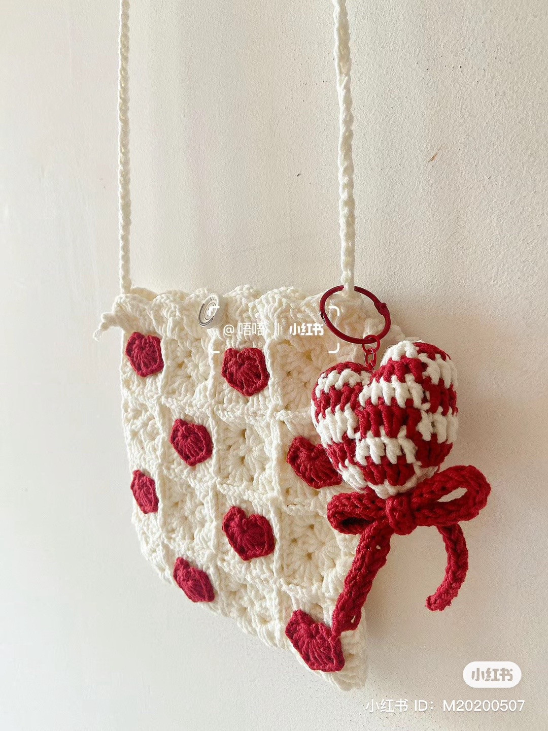 Crochet Heart Pattern Purse with Red and White Accents