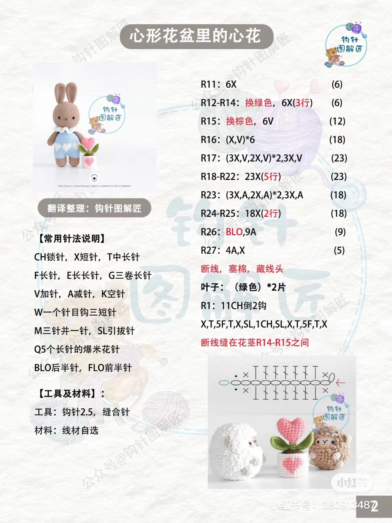 Crochet Heart Plant in a Pot with Leafy Details