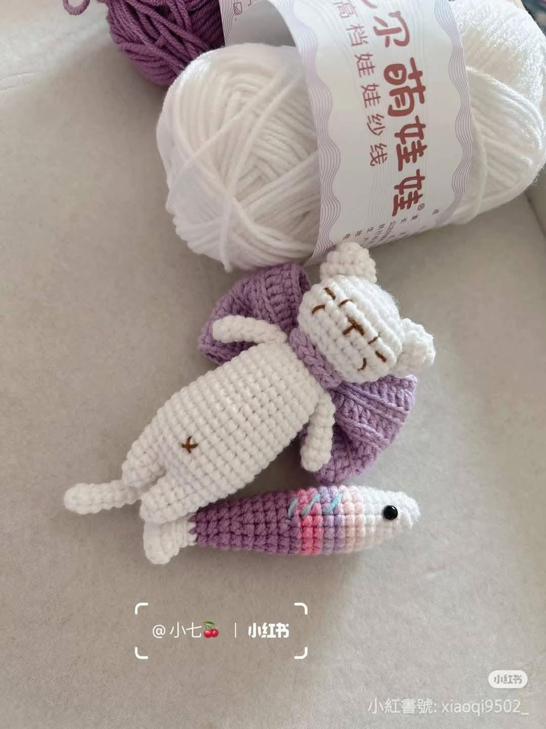 Crochet Pattern: Black Cat with Pink Fish Toy