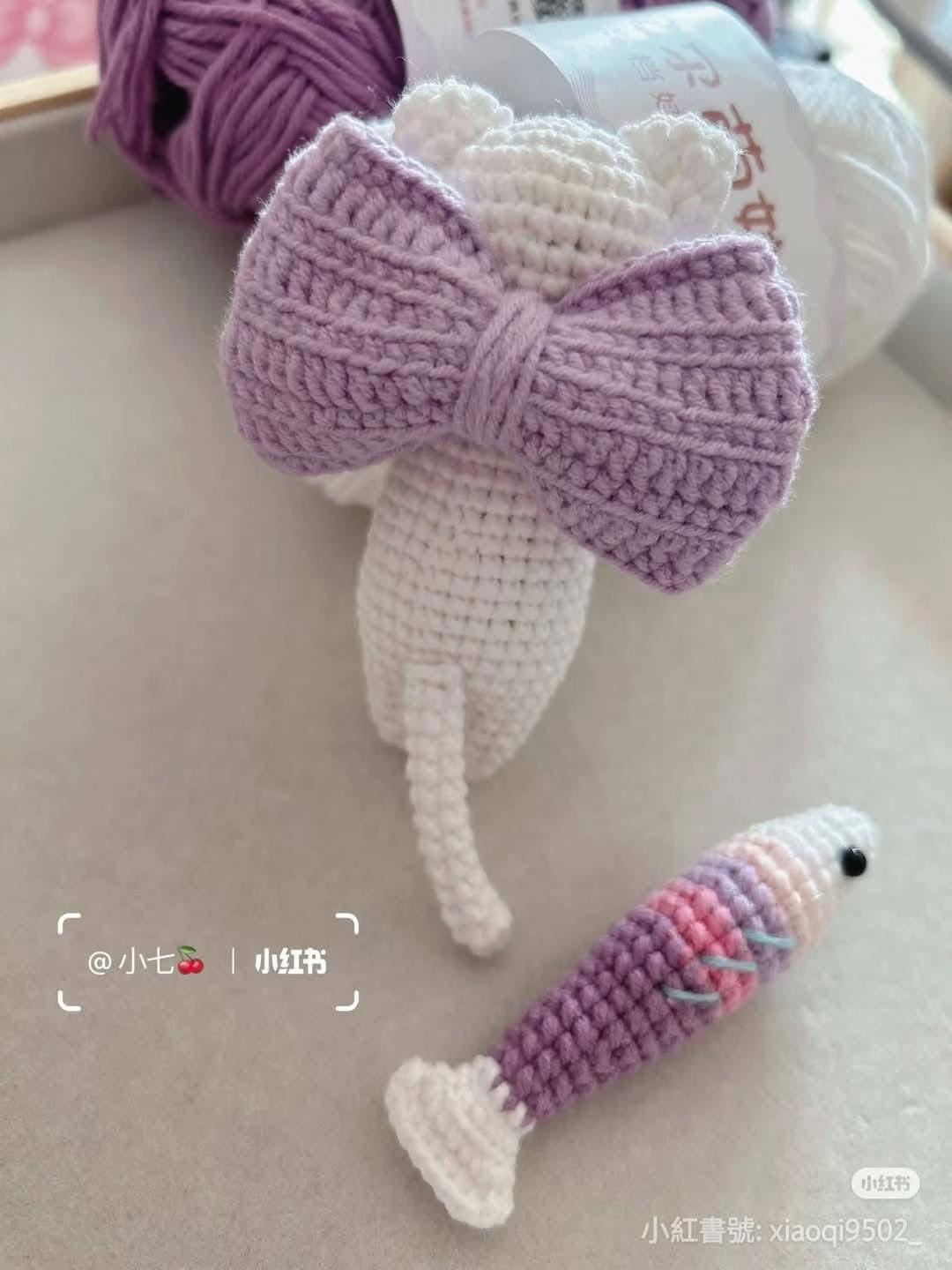Crochet Pattern: Black Cat with Pink Fish Toy