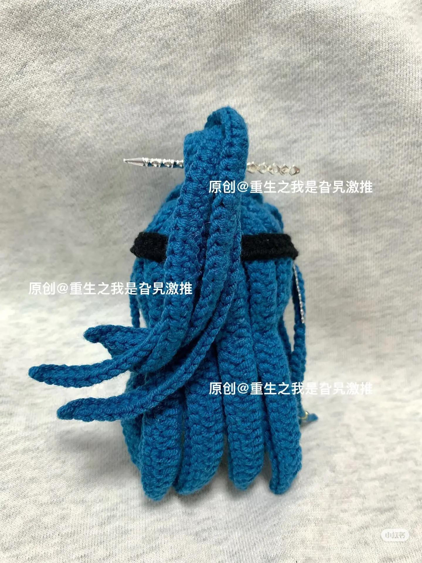Crochet Pattern for Cute Blue Hair Doll with Bead Details
