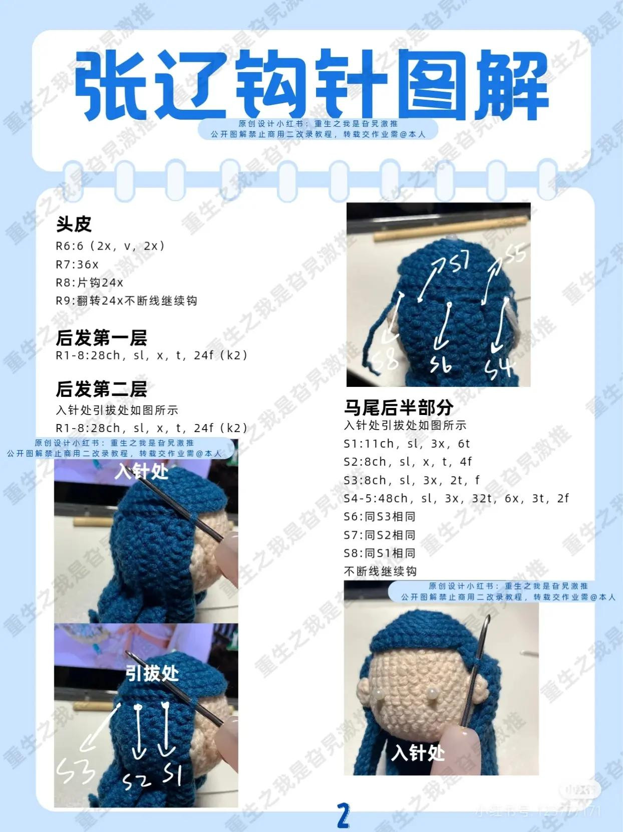 Crochet Pattern for Cute Blue Hair Doll with Bead Details