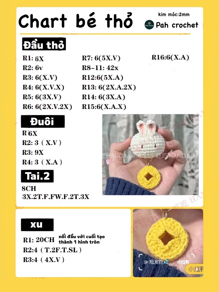 Crochet Pattern for Cute Bunny Keychain with Coin