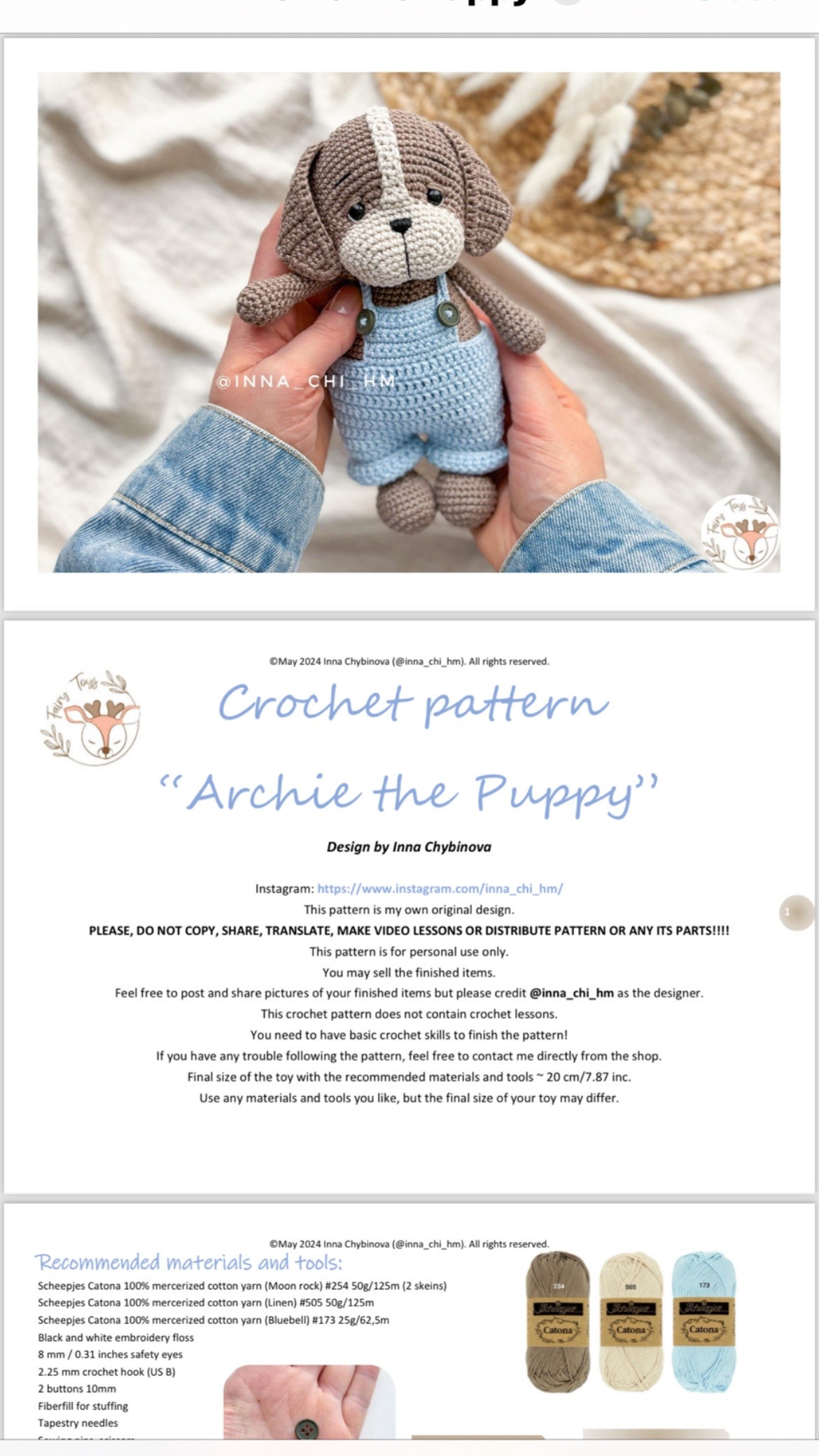 Crochet Pattern for Cute Little Puppy in Overalls