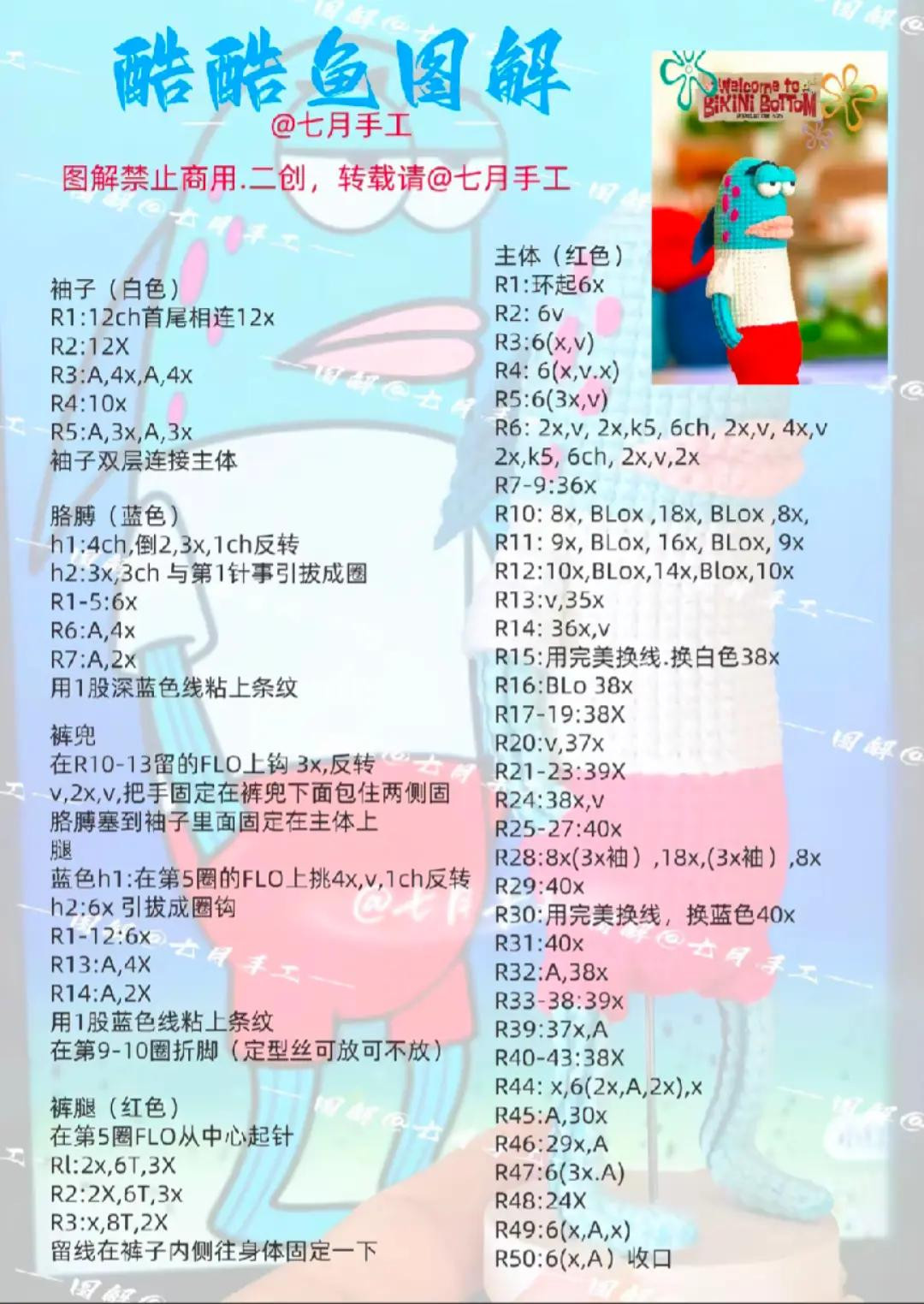 Crochet Pattern for Quirky Cartoon Fish Character Amigurumi