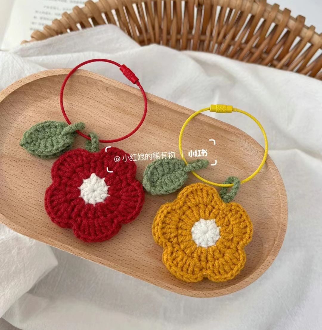 Crochet Pattern for Simple Red Flower Keychain