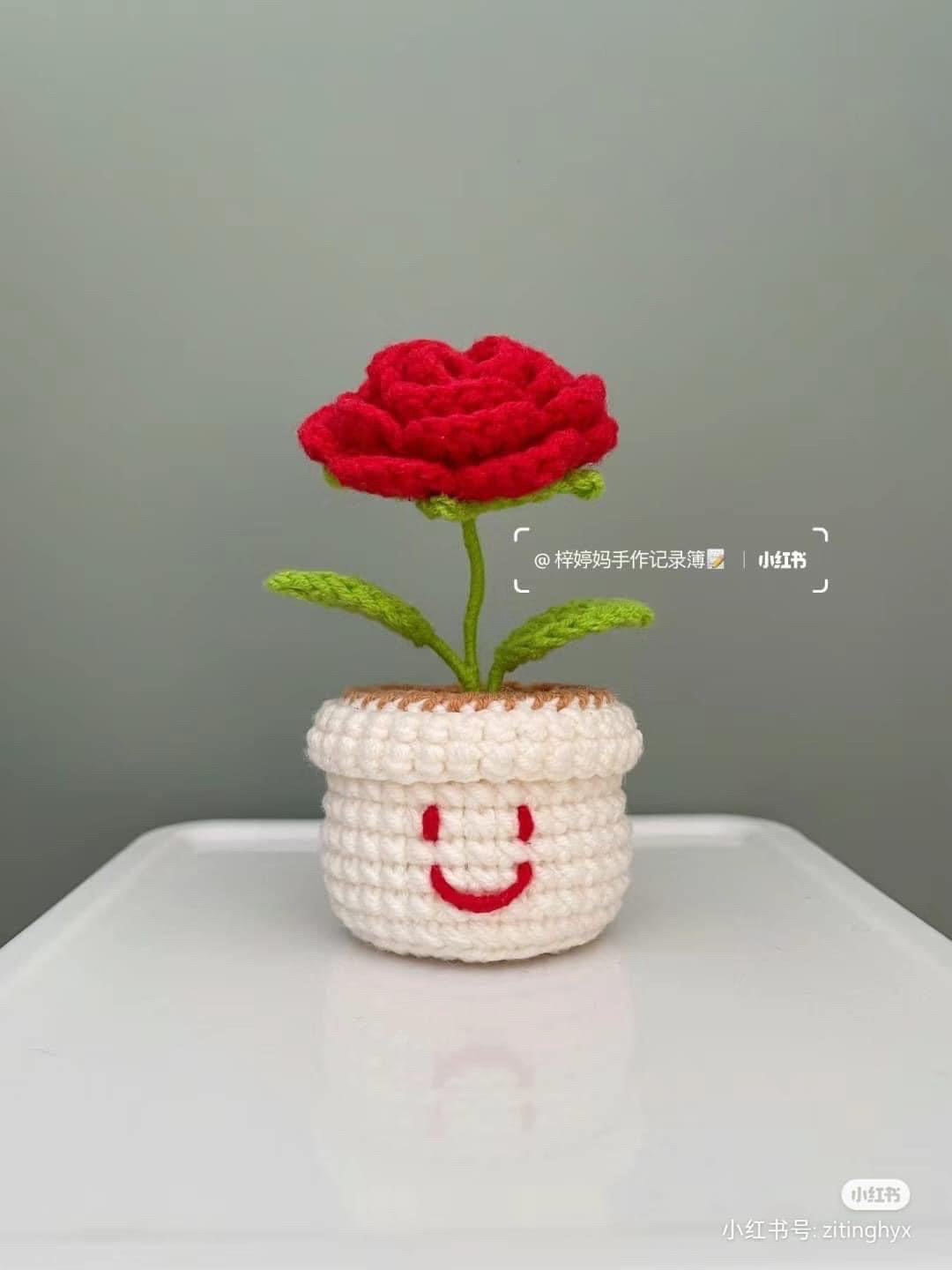 Crochet Pattern: Pink Flower in a Pot