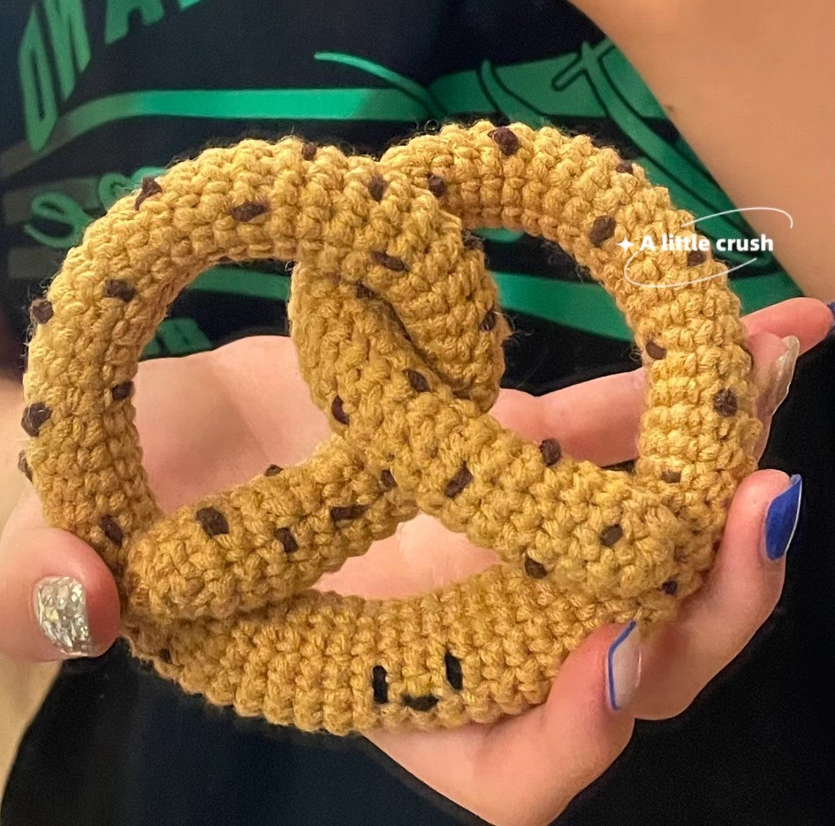 Crochet Pretzel Pattern with Cute Face and Chocolate Sprinkles