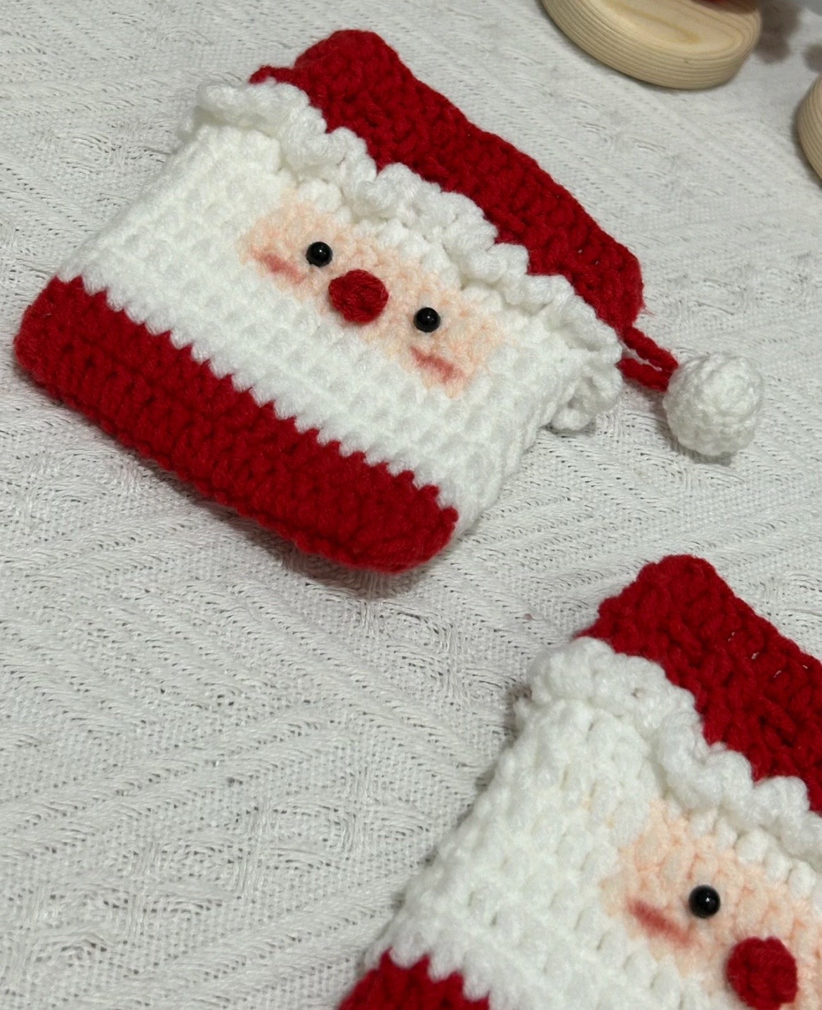 Crochet Santa Claus Face Pouch for Christmas Gifts