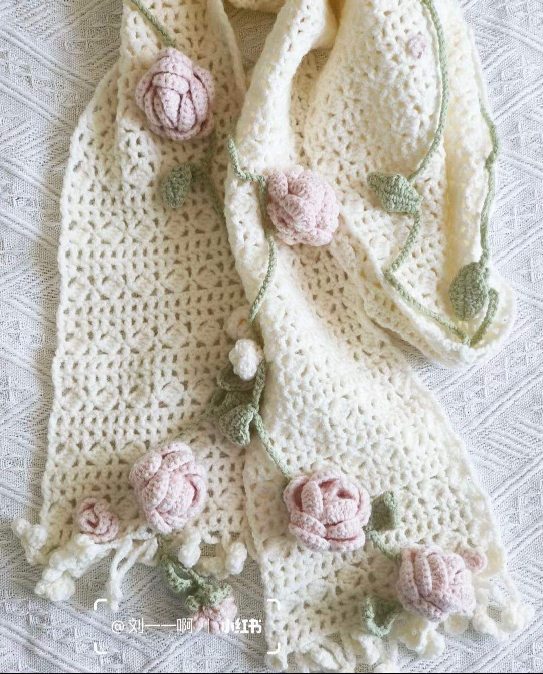 Crochet Scarf with Delicate Floral Embellishments Pattern