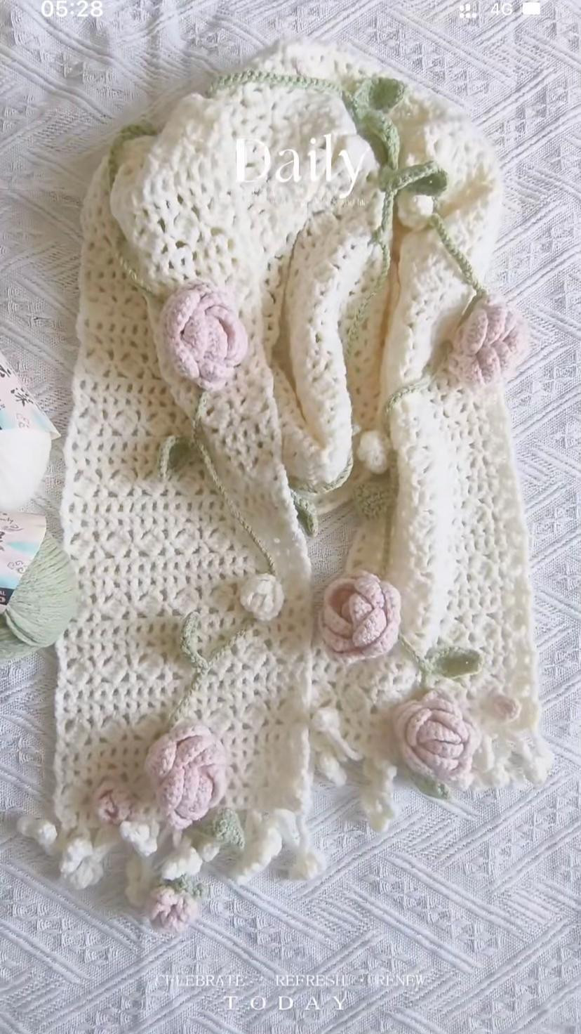 Crochet Scarf with Delicate Floral Embellishments Pattern
