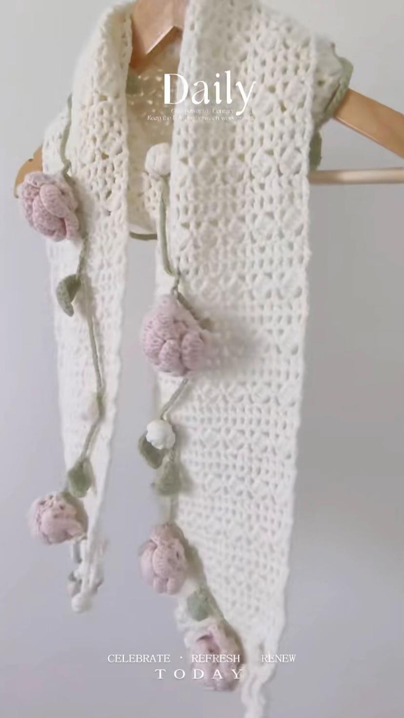 Crochet Scarf with Delicate Floral Embellishments Pattern