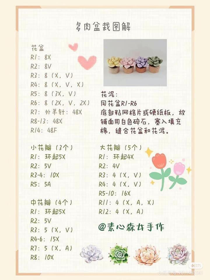 Crochet Succulent Plants in Colorful Pots