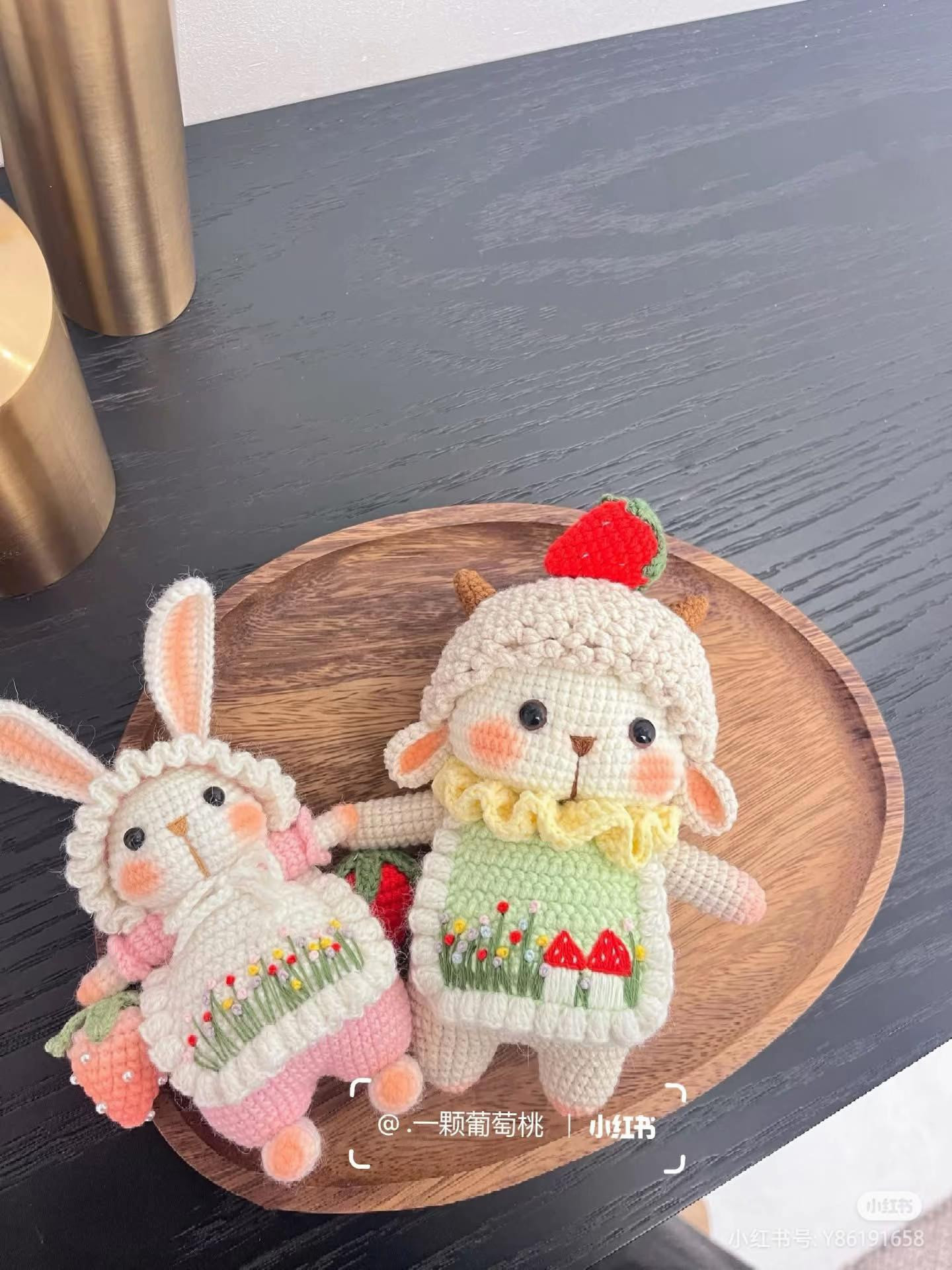 Cute Crochet Bunny and Sheep with Strawberry Details