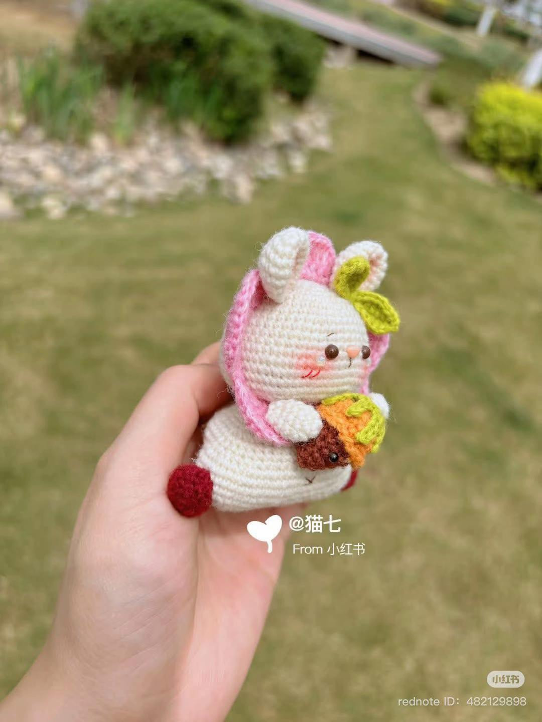 Cute Crochet Bunny with Flower Hat and Acorn Accessory
