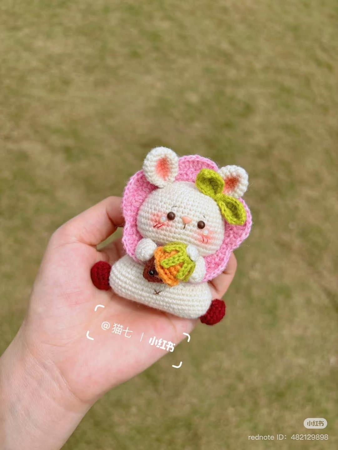 Cute Crochet Bunny with Flower Hat and Acorn Accessory