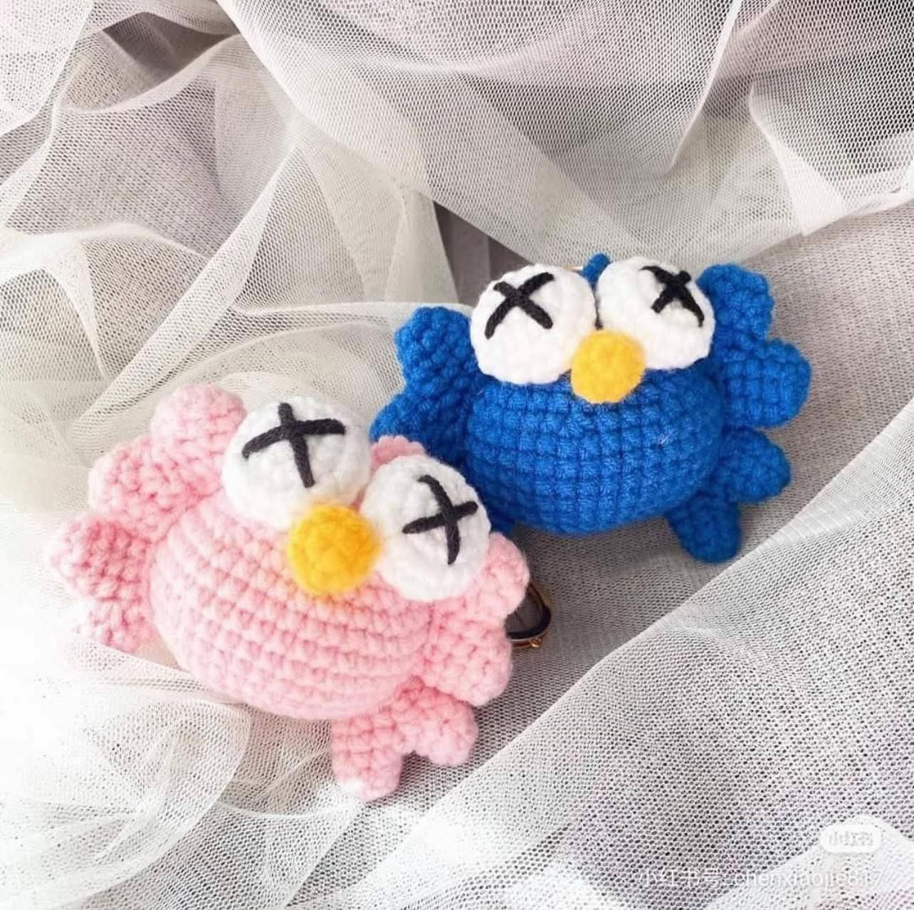 Cute Crochet Crab Keychains with Colorful Bells
