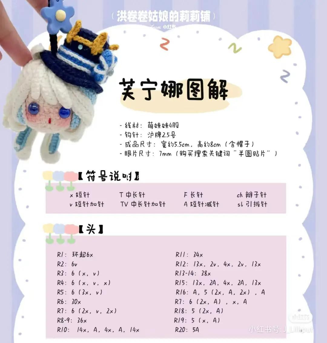 Cute Crochet Doll Keychain with Blue and White Outfit