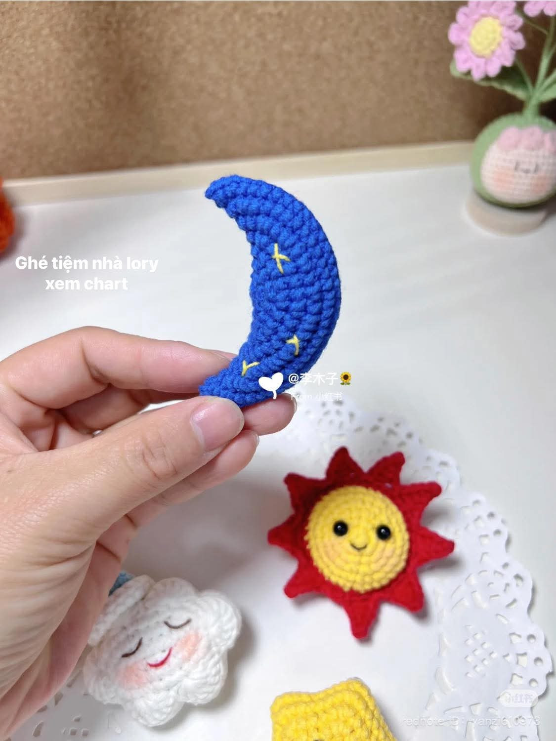 Cute Crochet Pattern for Sun, Moon, Star, and Cloud
