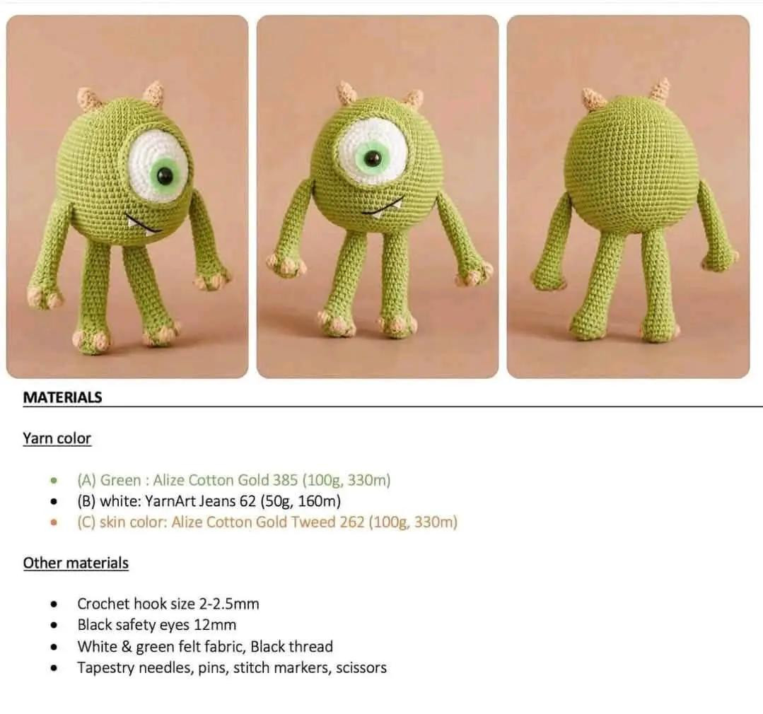Cute Green Cyclops Crochet Pattern for Beginners