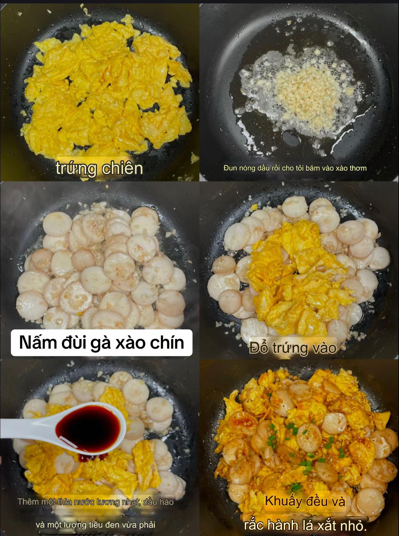 Đậm đà nấm đùi gà xào trứng hấp dẫn