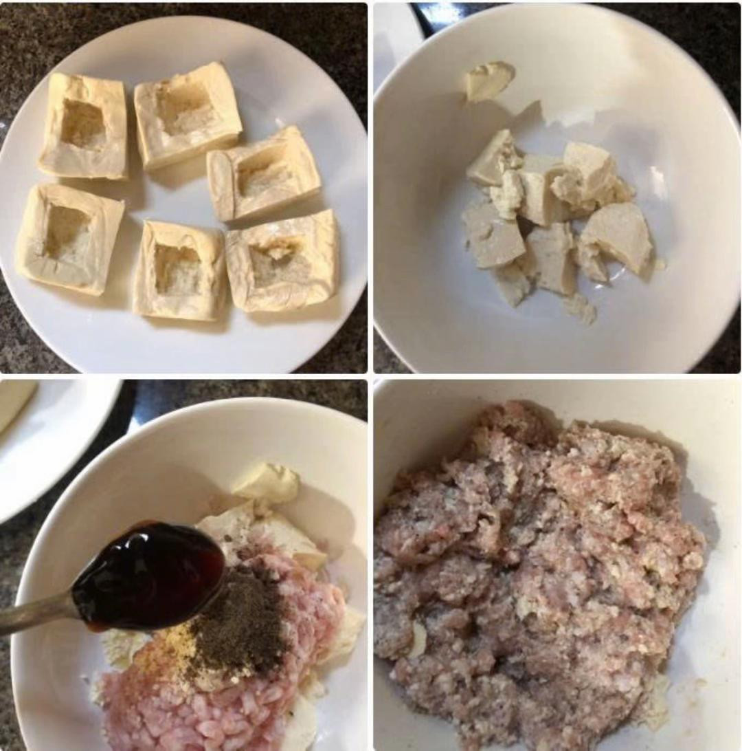 Đậu phụ nhồi thịt chiên trong nồi chiên không dầu