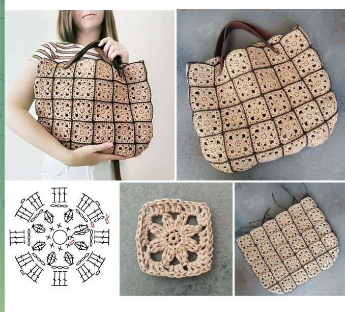 Elegant Crochet Bag with Square Motif Design